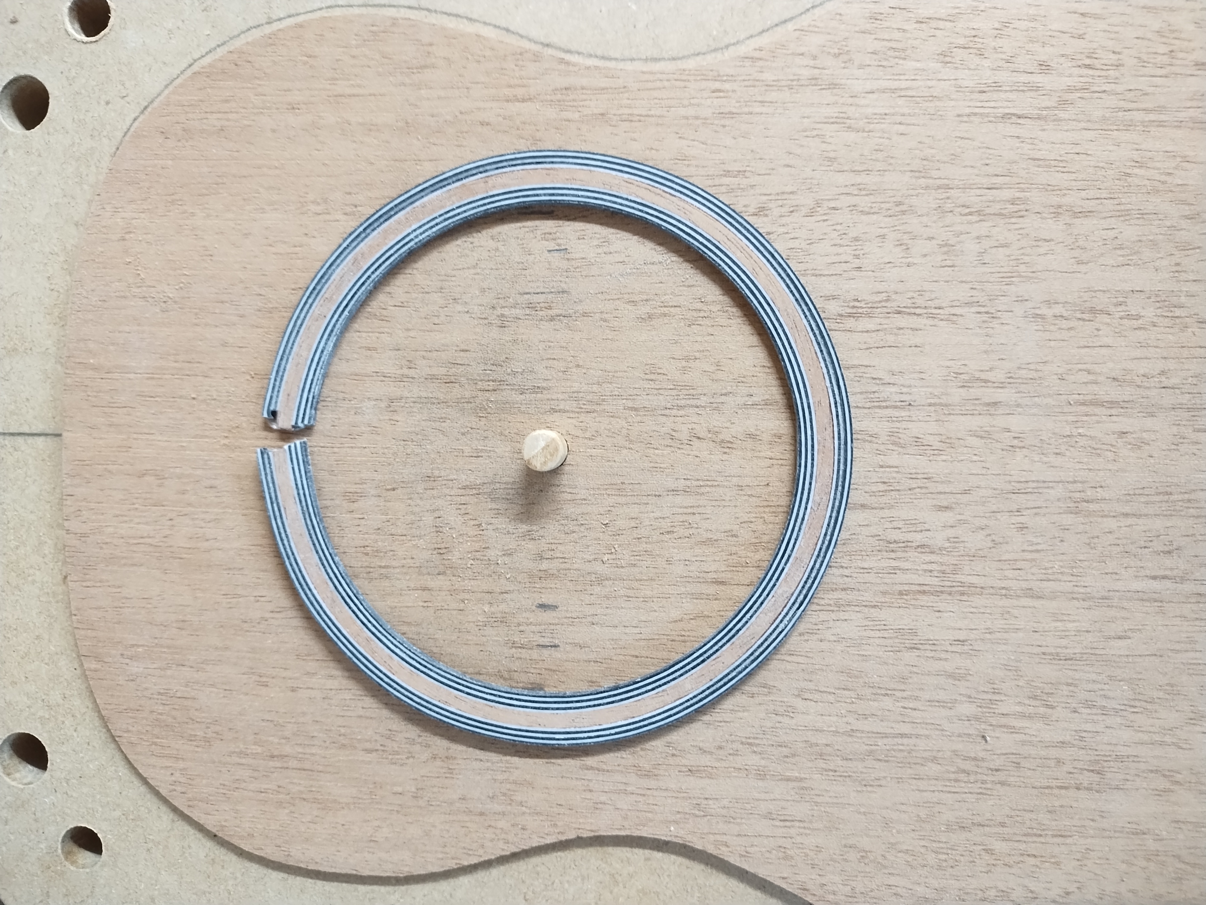 Ukulele rosette ready to be inlaid into the soundboard
