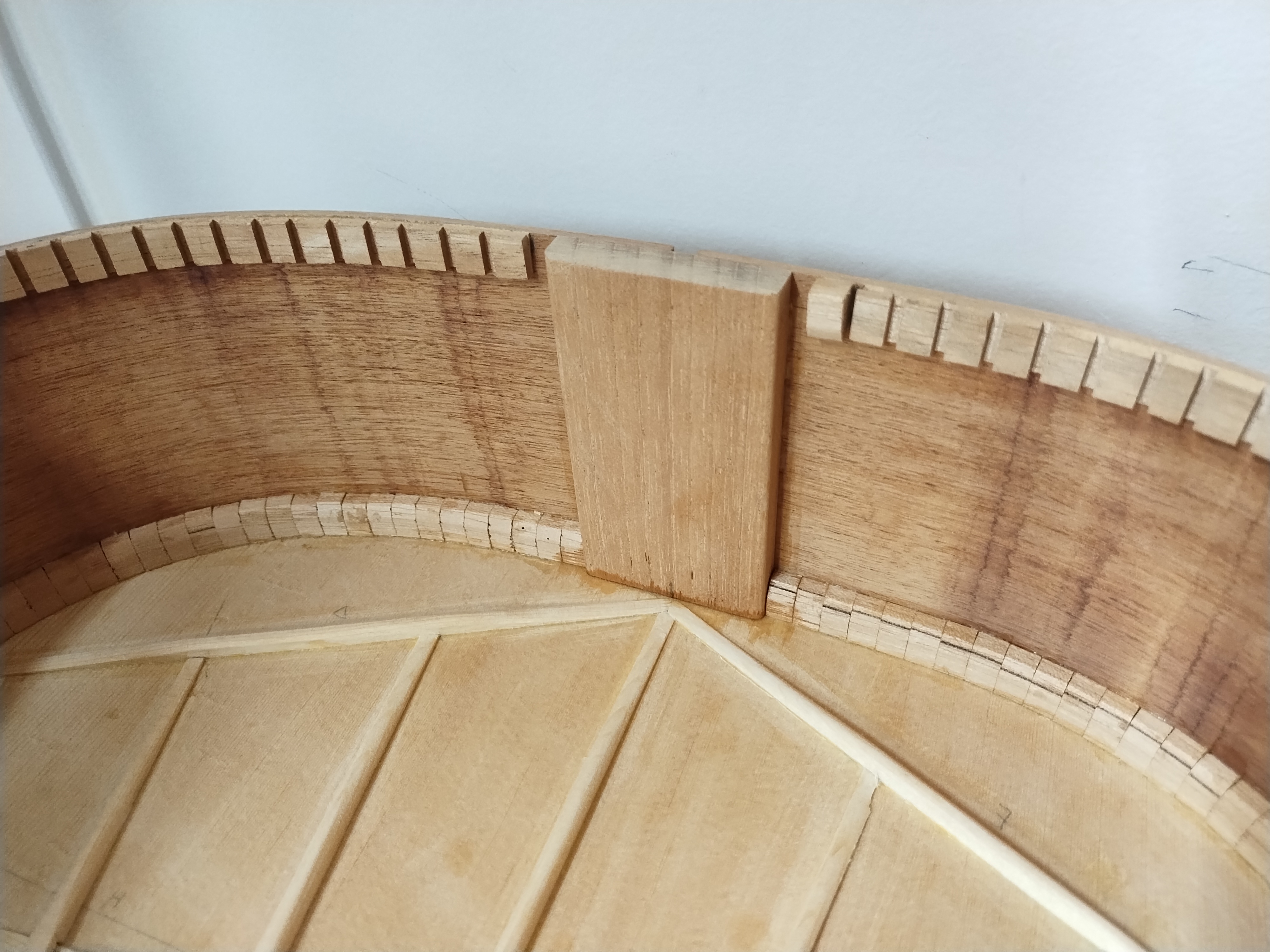 Kerfing and linings installed inside a guitar body