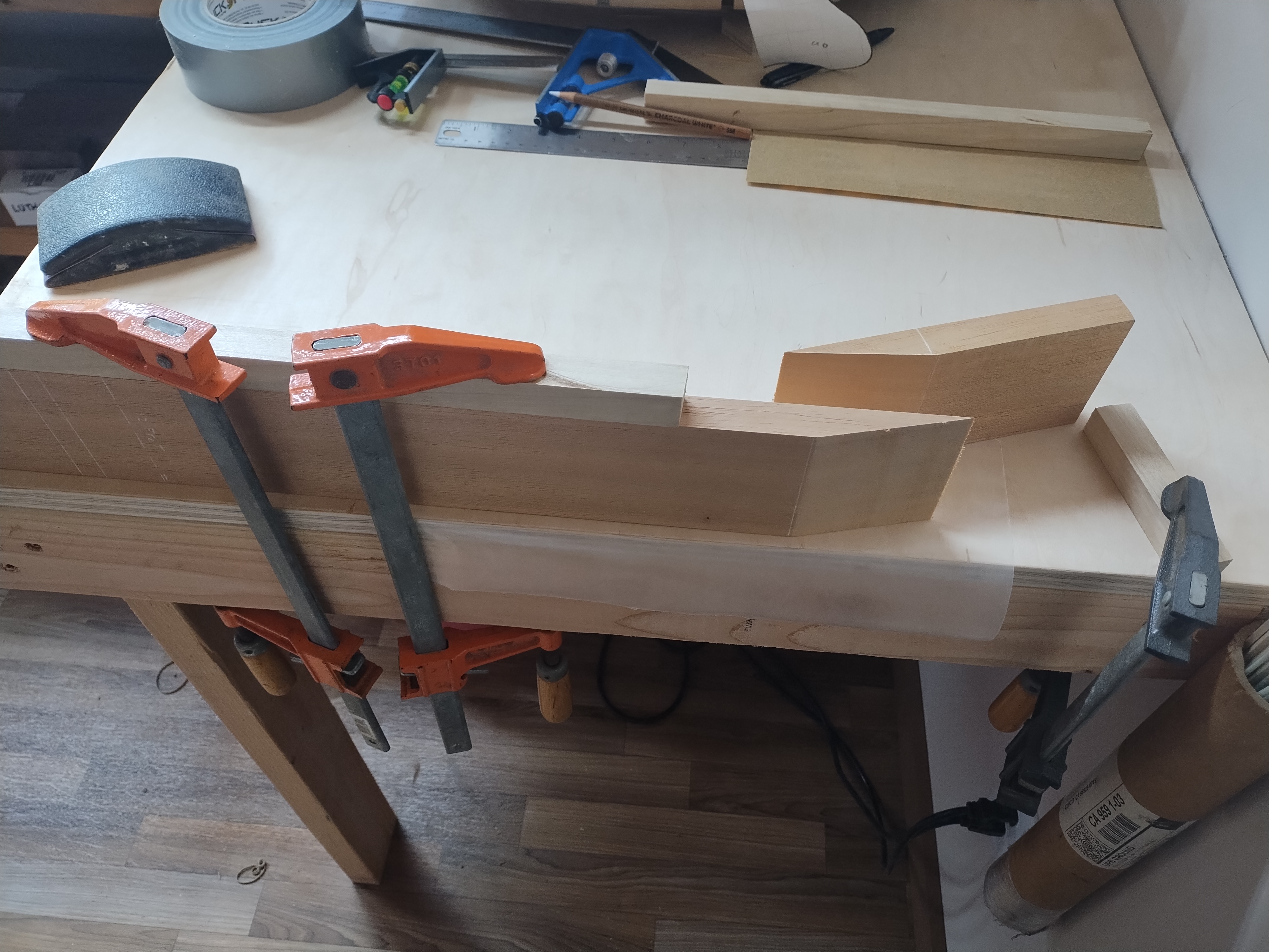 Scarf joint work clamped on the workshop bench